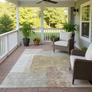 3' X 5' Gold Ivory And Gray Abstract Washable Indoor Outdoor Area Rug