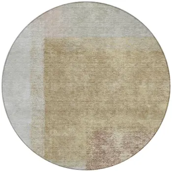8' Gold Ivory And Gray Round Abstract Washable Indoor Outdoor Area Rug