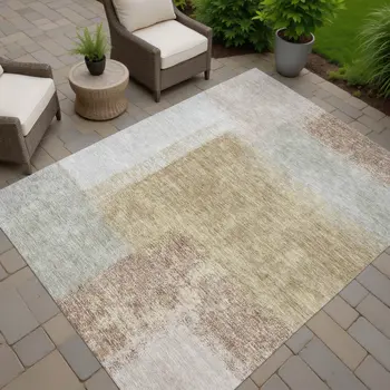 10' X 14' Gold Ivory And Gray Abstract Washable Indoor Outdoor Area Rug