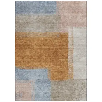 8' X 10' Rust Ivory And Blue Abstract Washable Indoor Outdoor Area Rug