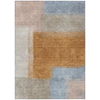 8' X 10' Rust Ivory And Blue Abstract Washable Indoor Outdoor Area Rug