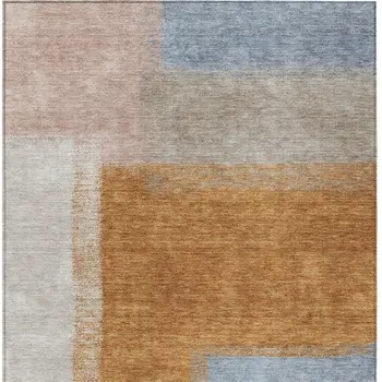 8' X 10' Rust Ivory And Blue Abstract Washable Indoor Outdoor Area Rug