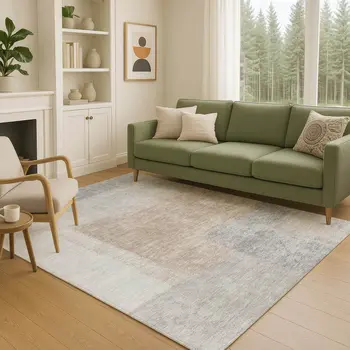 3' X 5' Taupe Ivory And Gray Abstract Washable Indoor Outdoor Area Rug