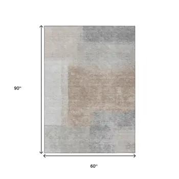 5' X 8' Taupe Ivory And Gray Abstract Washable Indoor Outdoor Area Rug
