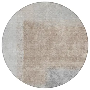 8' Taupe Ivory And Gray Round Abstract Washable Indoor Outdoor Area Rug