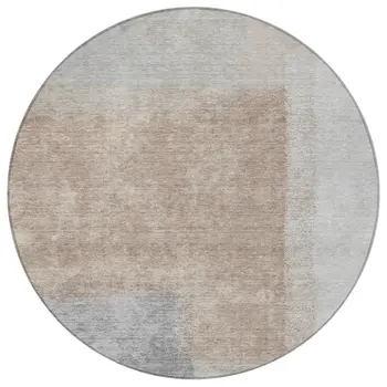 8' Taupe Ivory And Gray Round Abstract Washable Indoor Outdoor Area Rug