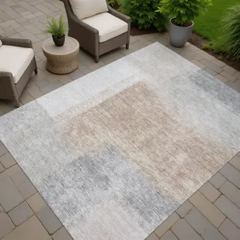 9' X 12' Taupe Ivory And Gray Abstract Washable Indoor Outdoor Area Rug