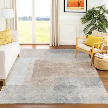 10' X 14' Taupe Ivory And Gray Abstract Washable Indoor Outdoor Area Rug