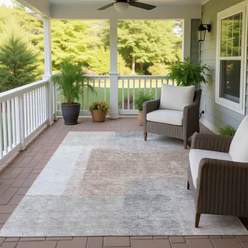 10' X 14' Taupe Ivory And Gray Abstract Washable Indoor Outdoor Area Rug
