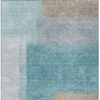 5' X 8' Teal Blue Ivory And Gray Abstract Washable Indoor Outdoor Area Rug