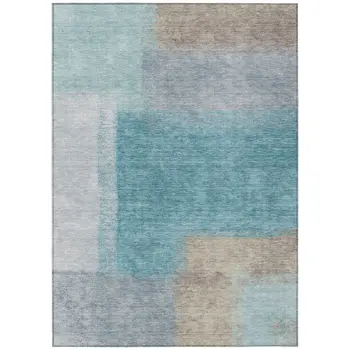 5' X 8' Teal Blue Ivory And Gray Abstract Washable Indoor Outdoor Area Rug