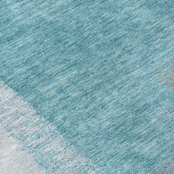 8' Teal Blue Ivory And Gray Round Abstract Washable Indoor Outdoor Area Rug