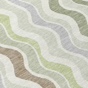 8' Artichoke Green Ivory And Brown Round Striped Washable Indoor Outdoor Area Rug