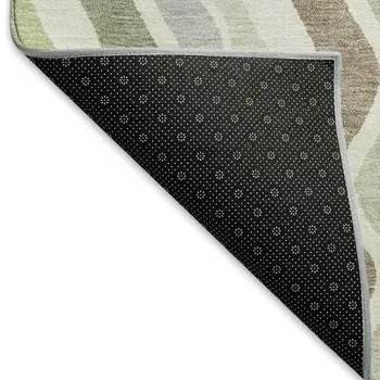 9' X 12' Artichoke Green Ivory And Brown Striped Washable Indoor Outdoor Area Rug