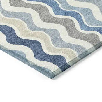 10' X 14' Blue Khaki And Ivory Striped Washable Indoor Outdoor Area Rug