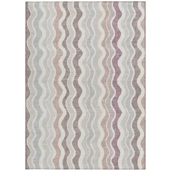 3' X 5' Blush Ivory And Taupe Striped Washable Indoor Outdoor Area Rug