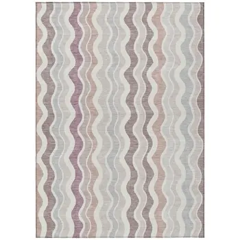 3' X 5' Blush Ivory And Taupe Striped Washable Indoor Outdoor Area Rug