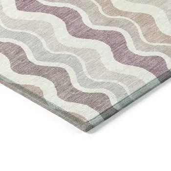3' X 5' Blush Ivory And Taupe Striped Washable Indoor Outdoor Area Rug