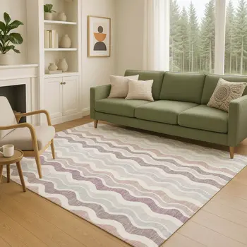 3' X 5' Blush Ivory And Taupe Striped Washable Indoor Outdoor Area Rug