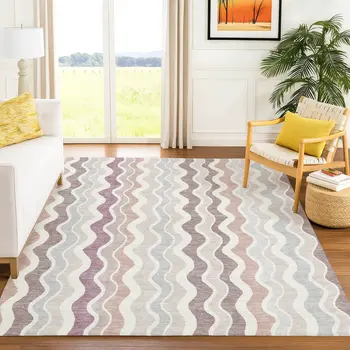 3' X 5' Blush Ivory And Taupe Striped Washable Indoor Outdoor Area Rug