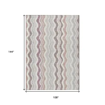 9' X 12' Blush Ivory And Taupe Striped Washable Indoor Outdoor Area Rug