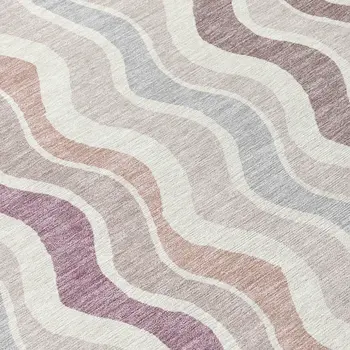 9' X 12' Blush Ivory And Taupe Striped Washable Indoor Outdoor Area Rug