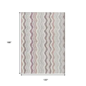 10' X 14' Blush Ivory And Taupe Striped Washable Indoor Outdoor Area Rug