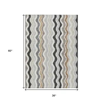 3' X 5' Charcoal Ivory And Gray Striped Washable Indoor Outdoor Area Rug