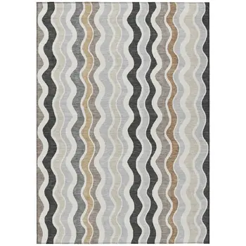 5' X 8' Charcoal Ivory And Gray Striped Washable Indoor Outdoor Area Rug
