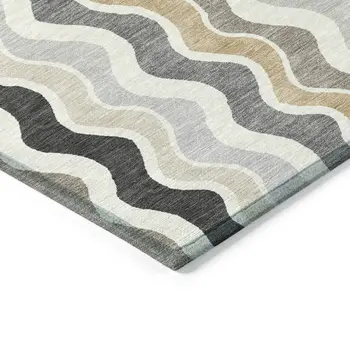 5' X 8' Charcoal Ivory And Gray Striped Washable Indoor Outdoor Area Rug
