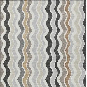 5' X 8' Charcoal Ivory And Gray Striped Washable Indoor Outdoor Area Rug