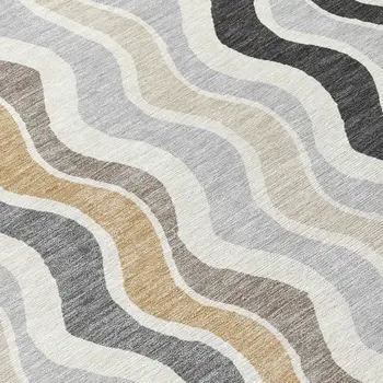 8' Charcoal Ivory And Gray Round Striped Washable Indoor Outdoor Area Rug