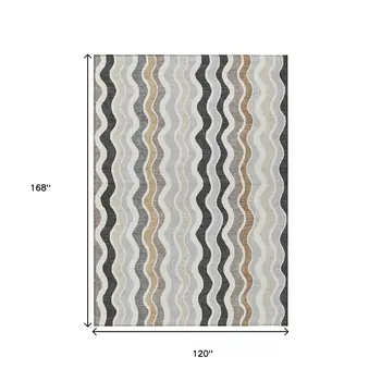 10' X 14' Charcoal Ivory And Gray Striped Washable Indoor Outdoor Area Rug