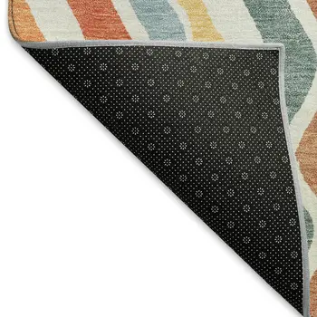 8' X 10' Coral Ivory And Gold Striped Washable Indoor Outdoor Area Rug