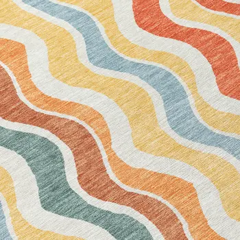8' X 10' Coral Ivory And Gold Striped Washable Indoor Outdoor Area Rug