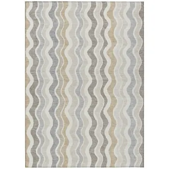 5' X 8' Ivory Khaki And Beige Striped Washable Indoor Outdoor Area Rug