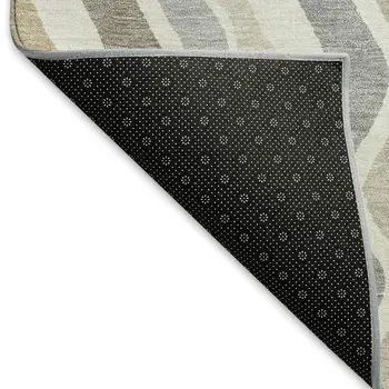 5' X 8' Ivory Khaki And Beige Striped Washable Indoor Outdoor Area Rug
