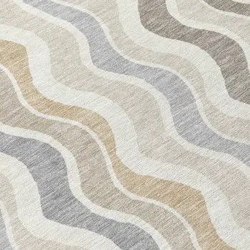 8' Ivory Khaki And Beige Round Striped Washable Indoor Outdoor Area Rug