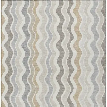 8' X 10' Ivory Khaki And Beige Striped Washable Indoor Outdoor Area Rug