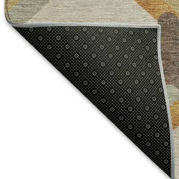 10' X 14' Beige Wheat And Blue Geometric Washable Indoor Outdoor Area Rug