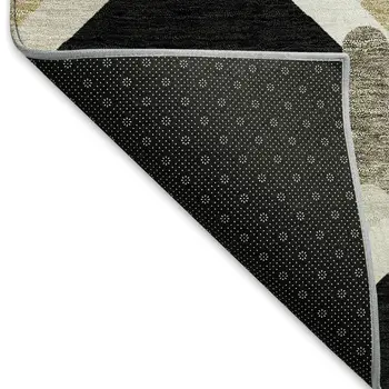 3' X 5' Black Ivory And Wheat Geometric Washable Indoor Outdoor Area Rug