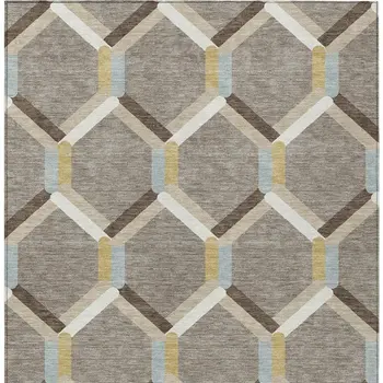 5' X 8' Brown Ivory And Beige Geometric Washable Indoor Outdoor Area Rug