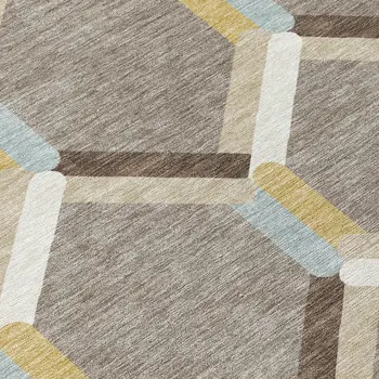 8' Brown Ivory And Beige Round Geometric Washable Indoor Outdoor Area Rug