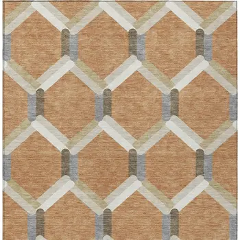 8' X 10' Copper Ivory And Gray Geometric Washable Indoor Outdoor Area Rug