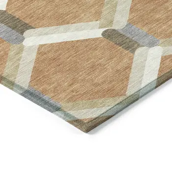 8' X 10' Copper Ivory And Gray Geometric Washable Indoor Outdoor Area Rug