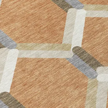 8' X 10' Copper Ivory And Gray Geometric Washable Indoor Outdoor Area Rug
