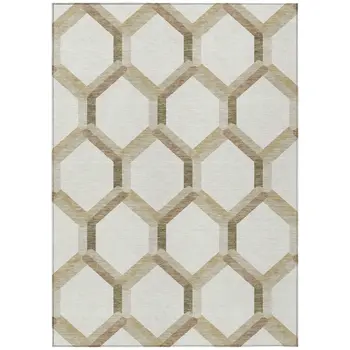 3' X 5' Ivory And Brown Geometric Washable Indoor Outdoor Area Rug