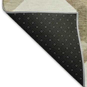 8' Ivory And Brown Round Geometric Washable Indoor Outdoor Area Rug