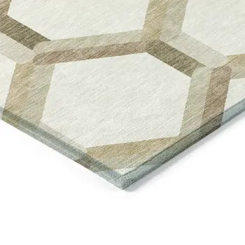 8' Ivory And Brown Round Geometric Washable Indoor Outdoor Area Rug