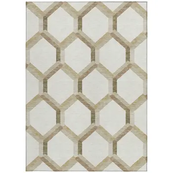 8' X 10' Ivory And Brown Geometric Washable Indoor Outdoor Area Rug